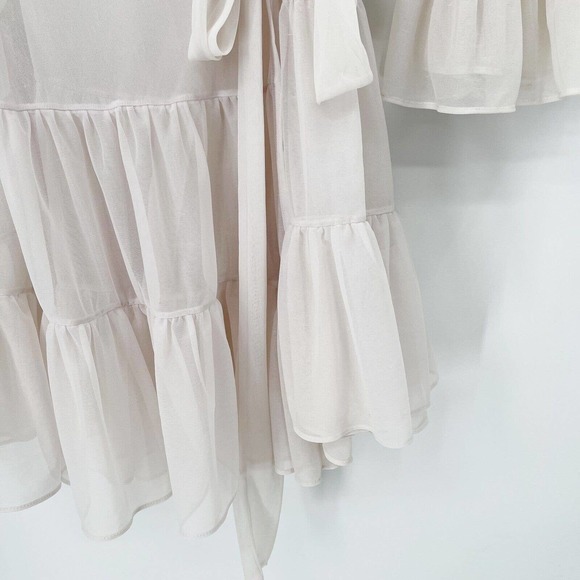 Betsey Johnson Chiffon Sheer Tiered Ruffle Wrap Robe OS V-Neck Sash Tie Belt - Picture 3 of 12